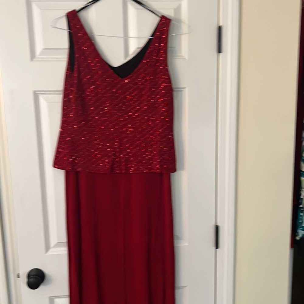 Red sparkled maxi dress.  Size 12.  Crepe like stretch fabric. Slip on. - Picture 2 of 3